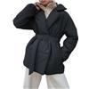 Generic Piumino nero da donna lunghezza in vita | Cappotti leggeri da donna Uk Piumini invernali da donna alla moda a maniche lunghe aperto davanti piumini casual leggeri termici con cintura, Nero , L