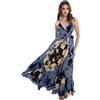 DIVINA Vestito Lungo Estivo Donna, Cotone 100%, Stampa Limoni Blu e Giallo, Scollo Triangolo - Vest 174 - S01
