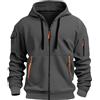 Fulidngzg Felpa Uomo Invernale con Zip Frontale e Cappuccio Regolabile Giacca da Lavoro Leggera Elegante Termica Taglie Forti con Tasche Multiple per Primaverile Autunnale Palestra Trekking,Grigio,L