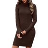 heekpek Vestito Donna Elegante Invernale Maniche Lunghe Autunno Abito Donna Invernale Collo Alto Elasticizzato Abito in Maglia Curvy, Marrone, L