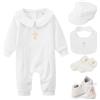 Bemonew Vestito per battesimo per neonato abiti da battesimo per bambini vestito per in morbido cotone con cappello bavaglino calzini scarpe abito bianco per a maniche lunghe 66 cm