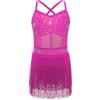 TiaoBug Abito da Ballo Latino Americano Bambina con Frange Nappe Body da Balletto Danza Classica Moderna Vestito da Pattinaggio Artistico Costume da Danza Samba Rumba Salsa Rosa Caldo 7-8 Anni