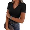 VAFFUL Maglietta a maniche lunghe da donna con scollo a V, a costine, elegante, slim fit