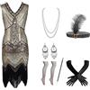Generic Vestito CharIeston Donna Anni '20 con Perline Paillettes e Frange Abito Vintage Elegante Stile Grande Gatby Costume Flapper per CarnevaIe Halloween Feste a Tema Ballo in Maschera con (Beige, XL)