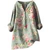Generic Camicie da donna a maniche lunghe in lino e cotone per le donne 2026 maniche a campana scollo a V tunica oversize vestibilità ampia camicia estiva comoda primavera orlo asimmetrico autunno grafica