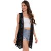 SMDPPWDBB Cardigan da donna in pizzo floreale all'uncinetto, senza maniche, aperto sul davanti