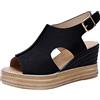 Generic Scarpe da donna invernali invernali tinta unita aperta con fibbia a zeppa sandali donna 39, Nero , 37 EU