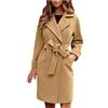 Generisch Cappotto invernale da donna, lungo, in lana, con cintura, cappotto di lana, elegante, slim fit, colletto invernale, collo a risvolto, con scollo a V, lunghezza media, con tasche, trench