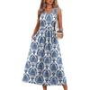 Generico Vestito Lungo Estivo Donna in Cotone con Tasche e Senza Maniche Prendisole Elegante Vestiti Boho Casual Dresses Vita Alta Abito Donna Leggero Copricostume Mare Curvy per Spiaggia Lavoro Feste,Blu,L