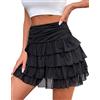 Adigaber Donna Mini Gonna Volants Tinta Unita con Pantaloncini