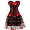 RUMAOZIA Corsetto Abito da Donna Burlesque Corsage con Tutù Gonna in Tulle Gotico a Righe Corsage Outfit Donna Corset Dress Corsagenkleid Righe Pizzo Gotico Jacquard Corsetto Corsage Outfit, O rosso