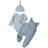 Haomibacu Neonato Neonato Ragazzi Casual 3pcs Abiti A Righe Waffle Pagliaccetto Tinta unita Tuta Pantaloni Lunghi Beanie Cappello Autunno Inverno Vestiti, Blu, 3-6 Months