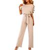 Generisch Jumpsuit da donna elegante, estivo monocromatico, tuta con gamba larga, bodysuit a maniche corte, comodo per invitata a matrimonio, outfit business, set casual alla moda, romper da salotto