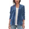 Generic Blazer da donna con due bottoni elegante in velluto con tasche, cardigan drappeggiato con colletto a girocollo V, giacca da lavoro per ufficio con scollatura a V, capospalla, Blu, S