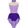 Freebily Body da Pattinaggio Artistico Bambina Vestito da Danza Lirica Moderna Contemporanea Abito da Ballo Latino Americano Tango con Strass Costume da Allenamento Dancewear Viola 11-12 anni