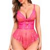 EVELIFE Body da donna Babydoll lingerie - Costume sexy in pizzo floreale con fiocchi e spalline regolabili - estivo leggero e seducente, rosso rose, M