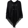 Ferand Poncho da Donna con Apertura sul Davanti Scialle a Mantella con Frange per l'autunno Inverno 2023 - Taglia unica - Nero