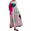 Generico Abiti Donna Estivi Cotone Lino Comodo Lungo Casual Vestiti Estivi Larghe Boho Elegante Abiti in Lino Vintage Elasticizzato Vacanza Vestito Boho Spiaggia Primavera Taglie Forti Abito da Spiaggia
