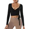 Zidoley Top Avvolgente Da Donna Maniche Lunghe, Scollo a V Profondo, Lacci Incrociati, Vestibilità Slim,Le Maglie Sportive Sono Adatte Per Yoga, Danza Classica, Pilates (IT, Testo, S, Regular, Regular)