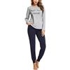 Sykooria Pigiama Donna Invernale Pigiama Donna Cotone Leggero Pigiama Lungo Donna Caldo Pantaloni Lunghi Casual con Tasca e Top con Motivo a Carino Due Pezzi 806-Grigio S