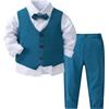 Freebily Smoking Abiti Bambino Neonato 4 PCS Completo Elegante da Matrimoni Cerimonia Battesimo Sposa per Bambini Camicia a Maniche Lunghe con Papillon Gilet e Pantaloni Lunghi Blu 9-12 Mesi