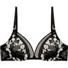 YAMAMAY - Reggiseno Triangolo, Donna, Nero,Ricamo Floreale, 53% Poliammide 38% Poliestere 9% Elastan