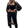 LIUYUYOUGO Cardigan Donna Cardigan Lungo Estivo Leggero da Donna Aperto sul Davanti Lavorato all'Uncinetto con Maniche A Pipistrello 3/4 Traforato Copricostume da Spiaggia Oversize in Maglia Stile B