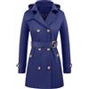 Yuson Girl Trench Donna Doppiopetto Cappotto Classico Trench Impermeabile con Cappuccio Leggero Parka Windbreaker Giacche Primaverile Autunnale Antivento Trenchcoat con Cintura(Marina, M)