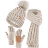 Winuesa Set di Cappello, Sciarpa e Guanti da Donna - Berretto Invernale Con Pompon Foderato in Pile Caldo, Guanti Touchscreen, Scaldacollo - Set 3 in 1