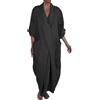KonJim Maxi abiti da donna in cotone e lino con maniche a 3/4 casual con scollo a V abito lungo caftano taglie forti abito avvolgente premaman increspato con tasche oversize estate fluida boho abiti