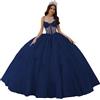 Fuomomo Abiti Stile Quinceanera con Spalline Sottili Abiti Stile Quinceanera con Scollo a Cuore Applicazioni in Pizzo Abiti Scintillanti in Tulle per Adolescent MT041