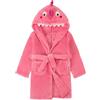 LOLANTA Accappatoio per bambini in pile con cappuccio, vestaglia morbida dinosauro, rosa rossa, M (3-5 anni)