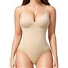 KUMAYES - Body modellante da donna, con controllo della pancia, Shapewear con reggiseno incorporato, Body Shaper snellente con scollatura a V, Beige, XXL