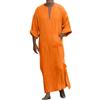 YOSUWOAI Lino Caftano Uomo Lungo Thobe Manica Corta Robe Lato Split Robes con Borse Abiti Musulmani Ramadan Abbigliamento Preghiera Abbigliamento Arabo Medio Oriente Tunica