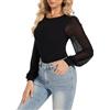 SHAPERIN Maglietta Girocollo Donna Body Elegante Maniche a Sbuffo Crew Neck Bodysuit Top Aderente T-shirt, Nero, XXL