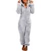 Geagodelia Pagliaccetto in Peluche da Donna Pigiama Intero Invernale Pile di Corallo Tuta a Maniche Lunghe Tutina Cerniera Felpe con Cappuccio in Peluche Indumenti da Notte (Grigio, 5XL)