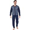 Leo Corsetteria Pigiama Lungo Uomo 100% Caldo Cotone Aperto Classico con Taschino e Polsini Blu Taglia M