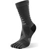 Okdance Calzini da corsa con puntale da uomo, lunghezza media, in materiale Coolmax, asciugatura rapida, calzini con dita separate per trail running, maratona, escursionismo, Grigio, S