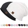 HAMUNI Slouchy Beanie Hip-Hop - Berretto beanie morbido e leggero da corsa, traspirante, per adulti, nano, chemioterapia, teschio, per uomini e donne, Nero/Bianco, Taglia unica