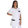 tessile astorino Ricamo 0 - Camice da Lavoro Donna - Bianco e Nero - Divisa per Maestra, Imprese di Pulizia, Parrucchiera, Estetista, Scuola Infanzia - Casacca Personalizzata