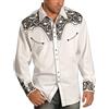 XUSAI Camicie da Cowboy Western Vintage da Uomo Casual Camicie a Maniche Lunghe con Perle a Scatto,Bianca,M