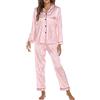 Geagodelia Eleganti Pigiama da Donna 2 Pezzi Manica Lunga con Bottoni Aperto Davanti Stampata a Righe Camicia + Pants Set Loungewear Pijamas Camicie da Notte (Rosa Striscia A, XL)
