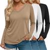 Riyiper Confezione da 3 T-Shirt da Donna Taglie Forti con Scollo a V Maniche Lunghe vestibilità Ampia Casual Basic Tunica(Nero, Bianco, Cachi,XL)