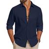 COOFANDY Camicia da Uomo a Maniche Lunghe in Cotone Camicia Casual Estiva Camicia da Spiaggia Leggera per Le Vacanze e i Matrimoni Blu Marino 3XL