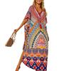 Lazz1on Donna Kaftan Lungo Abito da Spiaggia Maxi Bohemien Parei Copricostumi Copribikini Cover ups Scollo a V
