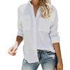 Friptspyg Mussola Camicetta Camicie Manica Lunga Donna Scollo A V 100% Cotone Camicia Top Top con Due Tasche, Bianco L