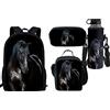 Belidome Set di zaino scolastico per matite, borsa per il pranzo, portabottiglie per bambini e ragazzi, confezione da 4, Cavallo Nero, Taglia unica