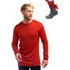 Merino.tech Maglia Termica Lana Merino Uomo Maniche Lunghe + Calzini (X-Large, 250 Cherry Red)