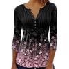 Yeenily Camicia Elegante Donna a Manica Scollo a V T-Shirt a 3/4 Lunga Top Bluse Maglietta Stampato Basic Tee(L,Nero)