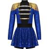 Alvivi Costume per Bambine Direttrice di Circo Fantastico Travestimento da Ragazza Domatrice per Feste in Carnevale Tuta da Balletto Danza Body Manica Lunga Ginnastica Blu C 9-10 Anni
